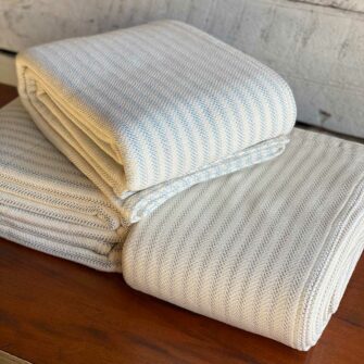 Swans Island Ticking Stripe Blanket_100% Cotton woven in Maine