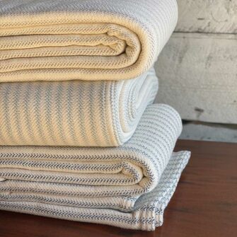 Swans Island Ticking Stripe Blanket_100% Cotton woven in Maine
