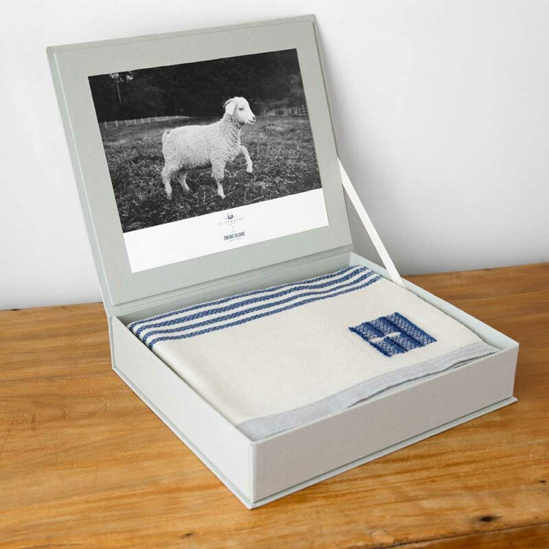 Stillwater Ranch x Swans Island Throw - Ltd. Edition. A collaboration with Chris Pratt and Katherine Schwarzenegger's ranch and Swans Island Co. Kid mohair from Stillwater Ranch is blended with other fine fibers, spun, hand-dyed, handwoven in Maine. Each throw comes in our presentation gift box.
