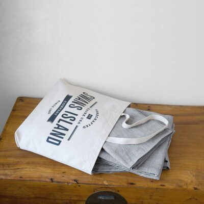 Swans Island Chambray Linen Duvet Sets and Sheet Sets in Pewter Grey - 100% French linen, made in USA. Sets come in this signature tote bag.