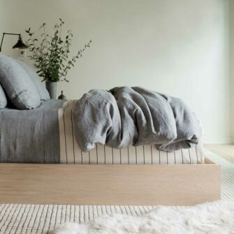 Swans Island Chambray Linen Bedding shown in Charcoal.