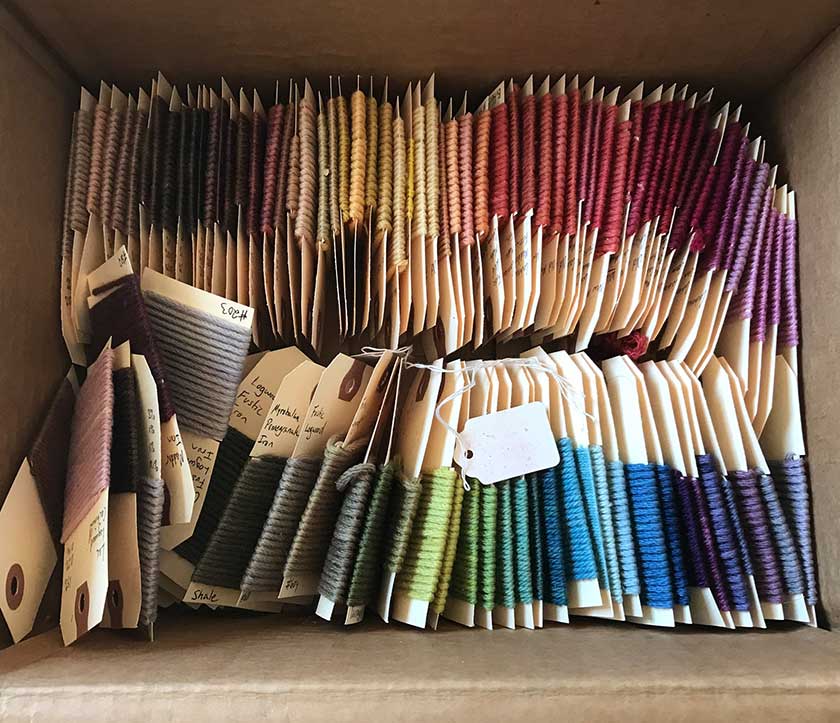 yarn samples in box