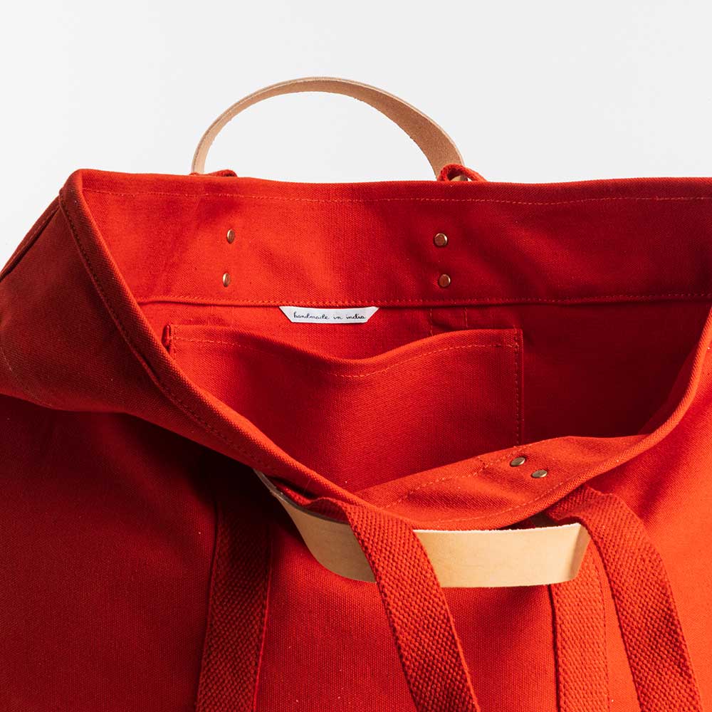 Swans Island Company's Canvas Large East West Tote in heavy cotton canvas - by Immodest Cotton. Persimmon