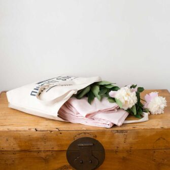 Swans Island Company's Relaxed Linen Sheet Set is made with 100% French linen, stitched in the USA. Swatch is shown here in Blush.