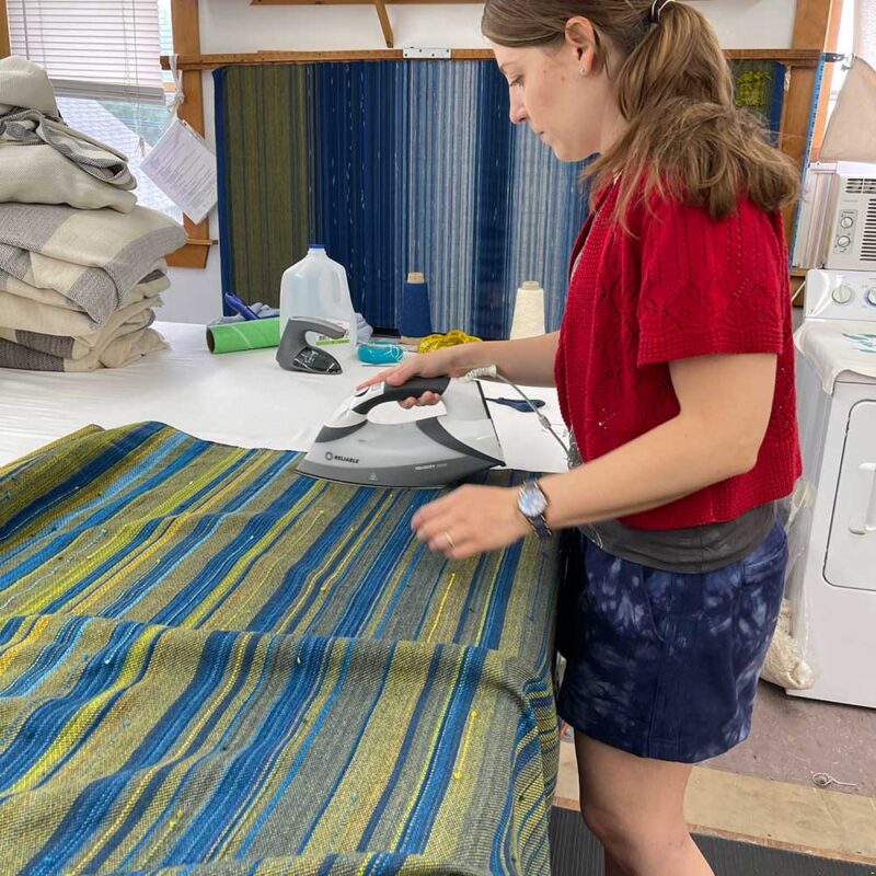 Swans Island Co. Ocean Limited Edition Throws - Karen finishes one of the 11 unique throws.