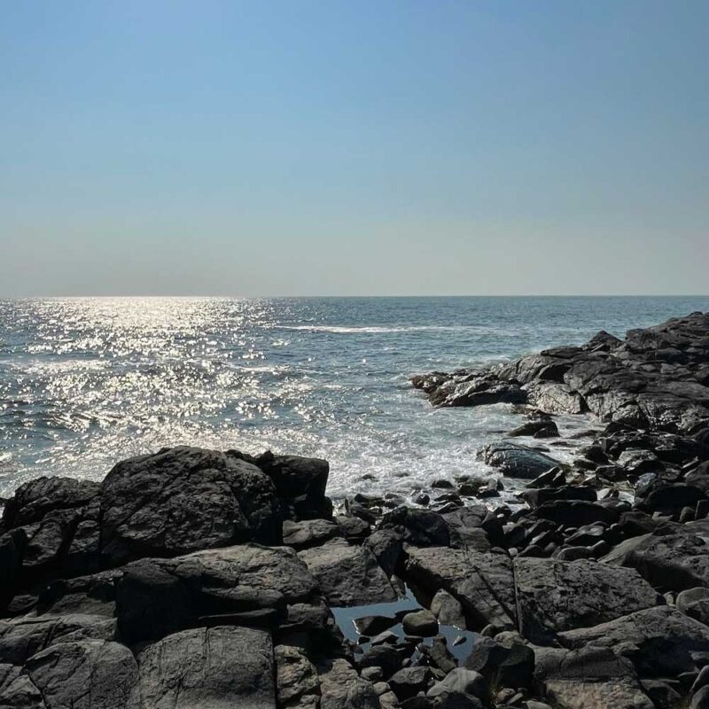 Swans Island Company's Limited Edition Ocean throws were inspired by the rugged shores of Maine. Monhegan Island 2023.
