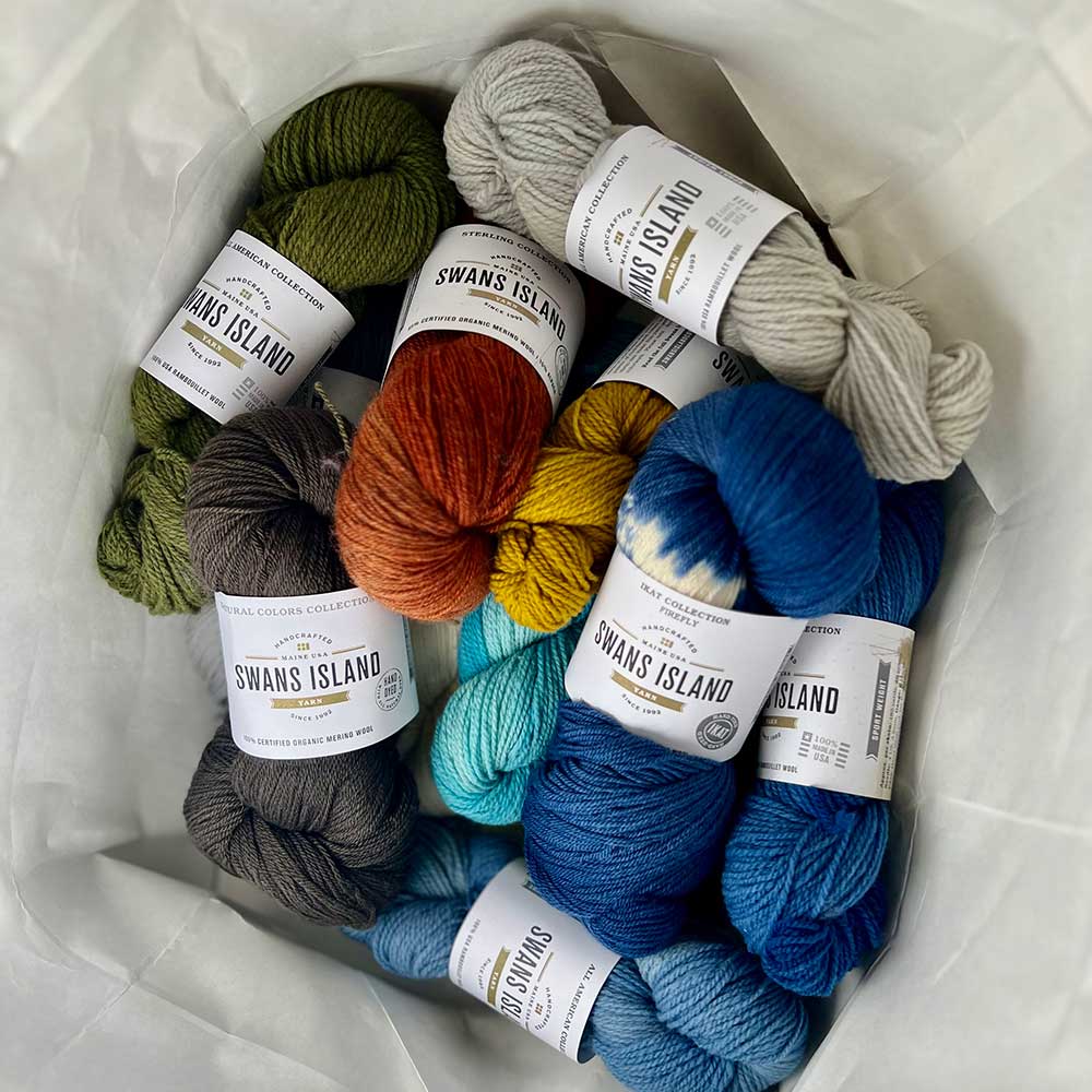 The Swans Island x Eric Hopkins Ltd. Edition Throw utilizes these seventeen colors of hand-dyed Swans Island yarns.