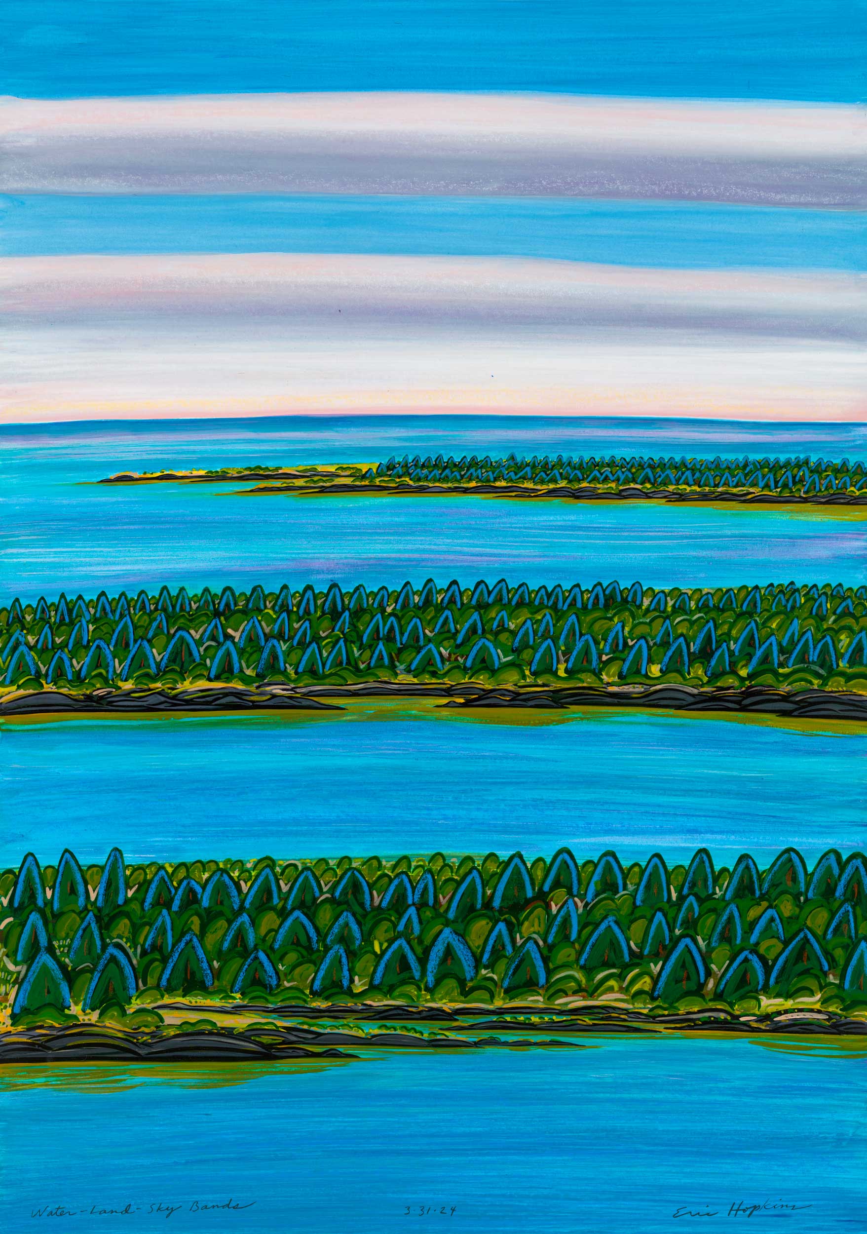 Swans Island & Eric Hopkins Limited Edition Throw 2024. This original painting by Maine artist Eric Hopkins inspires a limited edition handwoven throw by Swans Island Company. Available June 2024.