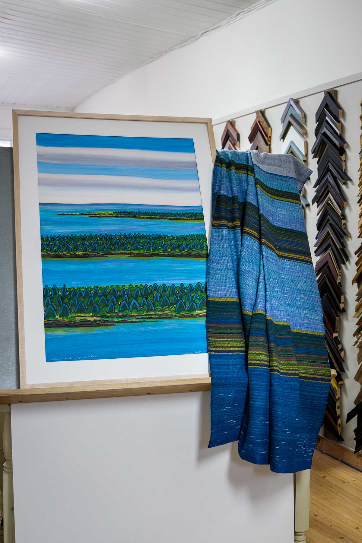 Swans Island & Eric Hopkins Limited Edition Throw 2024. Original painting by Maine artist Eric Hopkins inspires this limited edition handwoven throw by Swans Island Company. Available June 2024.