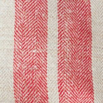 Swans Island Company's Quilt Basket Bag by Govou. Handcrafted in Spain from vintage linen grain sacks. Long canvas shoulder straps and short handles, lined with cotton. Each bag is unique. Shown here in natural with red stripes. Swatch