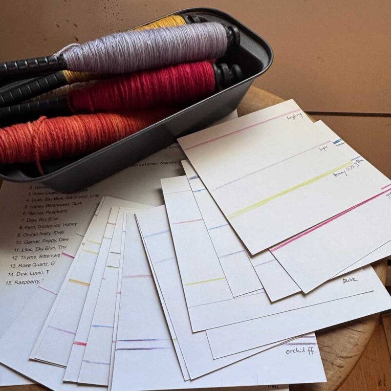 yarn bobbins in tray