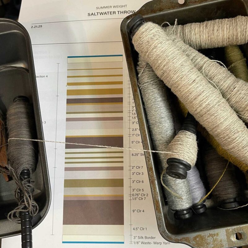 yarn bobbins in tray