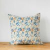 Swans Island Priya Pillow Cover by Soil to Studio. Block printed by hand in India with bright playful patterns. Shown here in natural with blue vine.