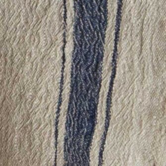 Swans Island Company's linen table runner by Linen Tales, made with 100% European Linen Oeko-Tex® and EUROPEN FLAX® certified. Made with stonewashed soft linen with mitered corners for a crisp edge. Shown here in Flax and Blue Vintage Stripe swatch.
