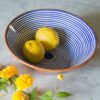Large Terracotta Salad Bowl - Handmade in Portugal. Shown here in Blue stripe..