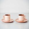 Striped Espresso Cup & Saucer.. Handcrafted in Portugal. Shown here in terracotta.