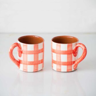 Grid Terracotta Mug. Handcrafted in Portugal. Shown here in Red.