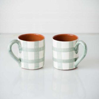 Grid Terracotta Mug. Handcrafted in Portugal. Shown here in Sage.