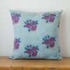 Swans Island Company's Sara Pillow Cover by Soil to Studio. Block printed by hand in India on a linen fabric with a vintage floral rose pattern. Shown here in Denim with roses.